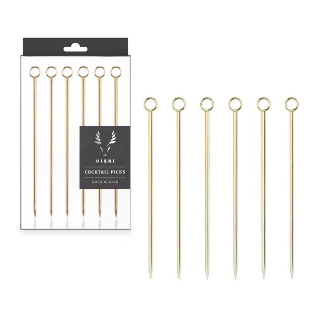 Viski Gold Cocktail Picks - Heavy Duty Toothpicks Stainless Steel Metal Drink Skewers Barware Accessories, 4.25″