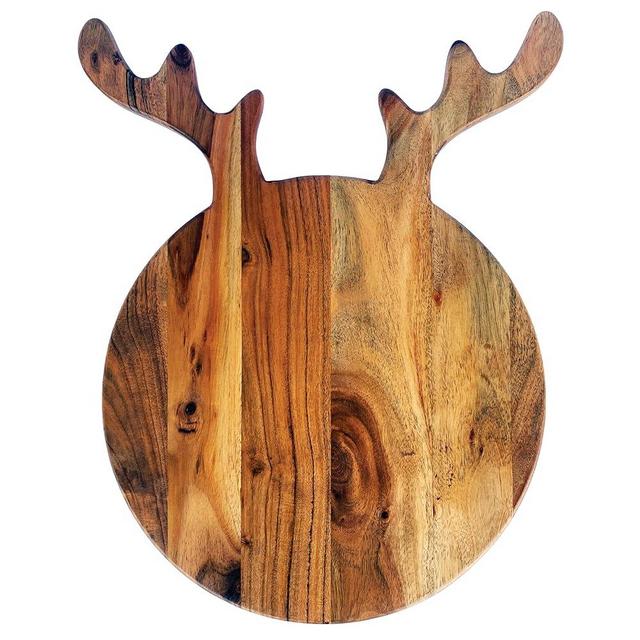 Creative Co-Op Acacia Wood Cheese and Cutting Board with Antlers, Natural