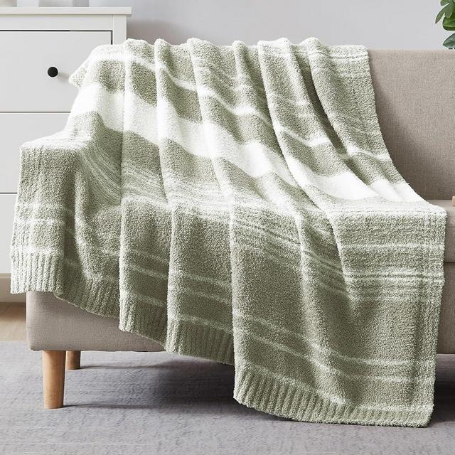 WRENGONGE Sage Green Throw Blanket, 50x70 Soft Cozy Microfiber Striped Throw Blankets for Couch, Sofa, Bed, Travel, Lightweight Fluffy Warm Plush Decorative Blankets for Women, Men,Kids Gift