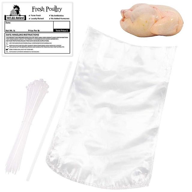 Poultry Shrink Bags,50Pcs Clear Poultry Heat Shrink Bags BPA Free 10x16 Inch Freezer Safe with 50PCS Zip Ties,50PCS Freezer Labels and a Silicone Straw for Chickens,Rabbits