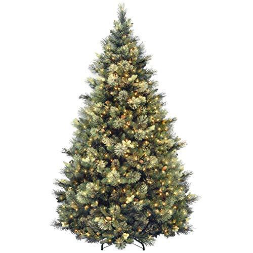 National Tree 7.5 Foot Carolina Pine Tree with Flocked Cones and 750 Clear Lights, Hinged (CAP3-306-75)