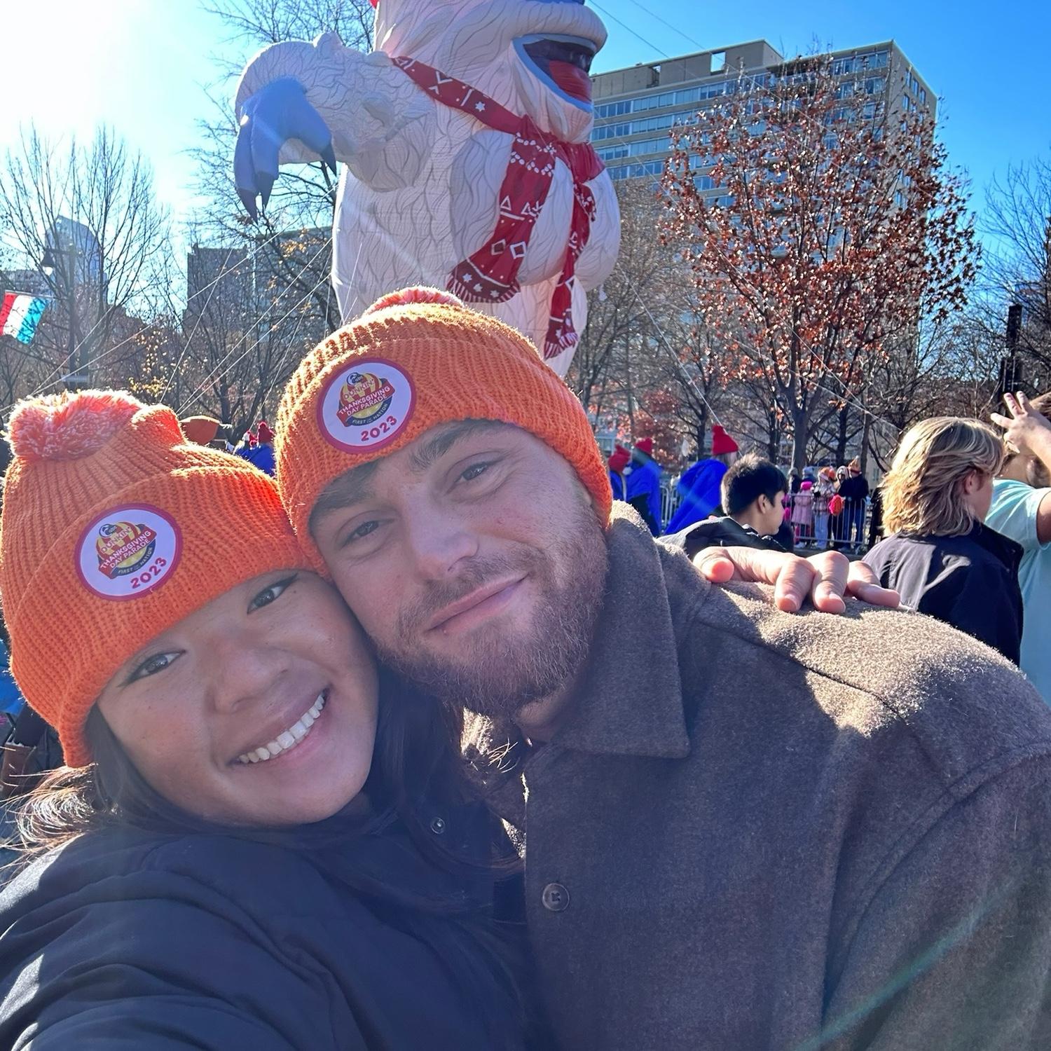 Our first Thanksgiving together going to the parade!