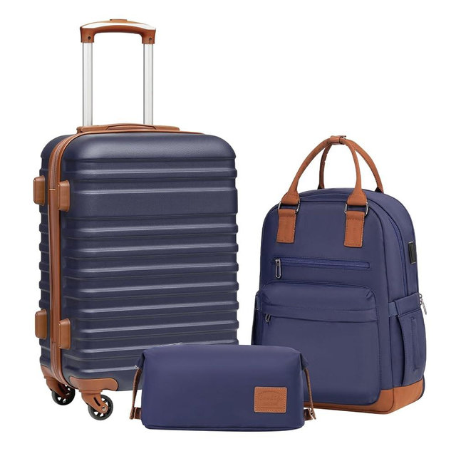 Coolife Luggage Sets Suitcase Set 3 Piece Luggage Set Carry On Hardside Luggage with TSA Lock Spinner Wheels (Navy, 3 piece set (BP/TB/20))