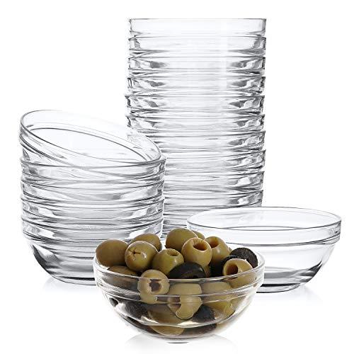 Mini 3.5 Inch Glass Bowls for Kitchen Prep, Dessert, Dips, and Candy Dishes or Nut Bowls, Set of 18