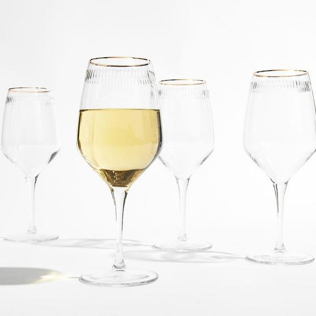 Etched Gold Rim Handcrafted Wine Glasses - Set of 4