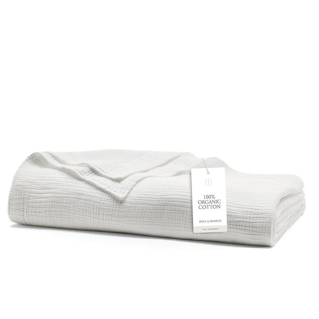 BOLL & BRANCH Dream Bed Blanket - King/Cal King, White - Luxury 100% Organic Cotton - Soft, Lightweight and Breathable - Cloud-Like Touch