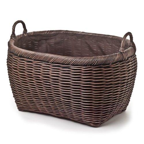 The Basket Lady Oval Wicker Laundry Basket, Jumbo, 25 in L x 19 in W x 14 in H, Antique Walnut Brown