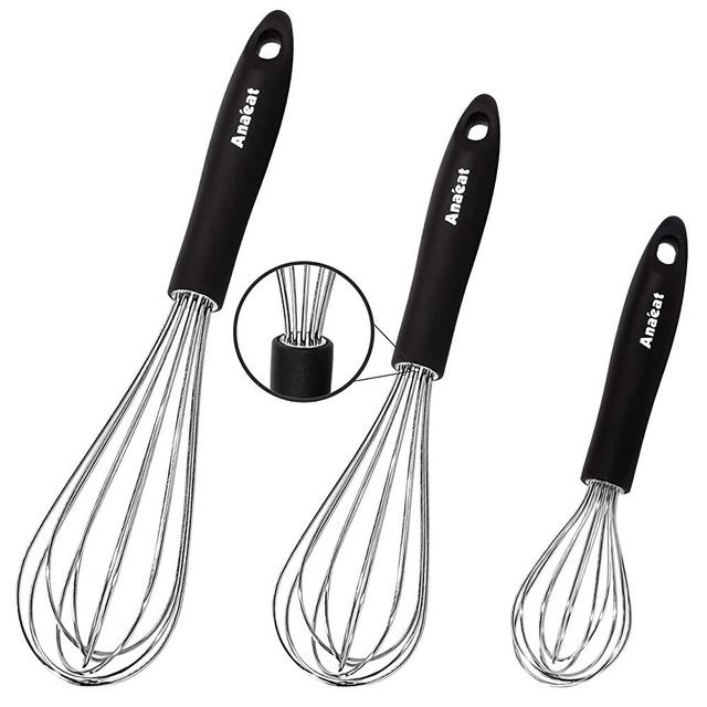 3 Packs Stainless Steel Whisk Set - Balloon Whisk, ANAEAT Thick Stainless Steel Wire ＆ Strong Handles, Egg Beater for Cooking, Blending, Whisking, Beating and Stirring (8.5"+10.5"+12")