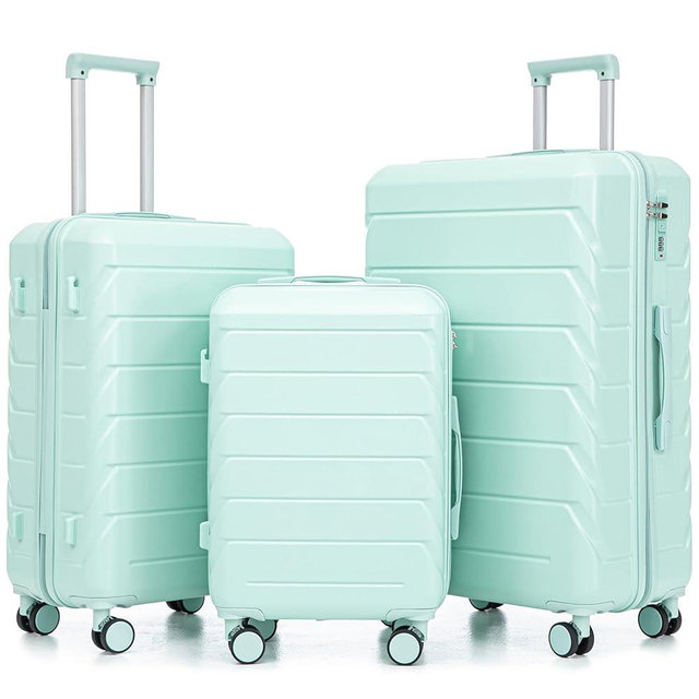 Merax 3 Pcs ABS Hardside Luggage Sets TSA Lock Spinner Wheel Suit Cases, Black and Blue, 20/24/28 Inch
