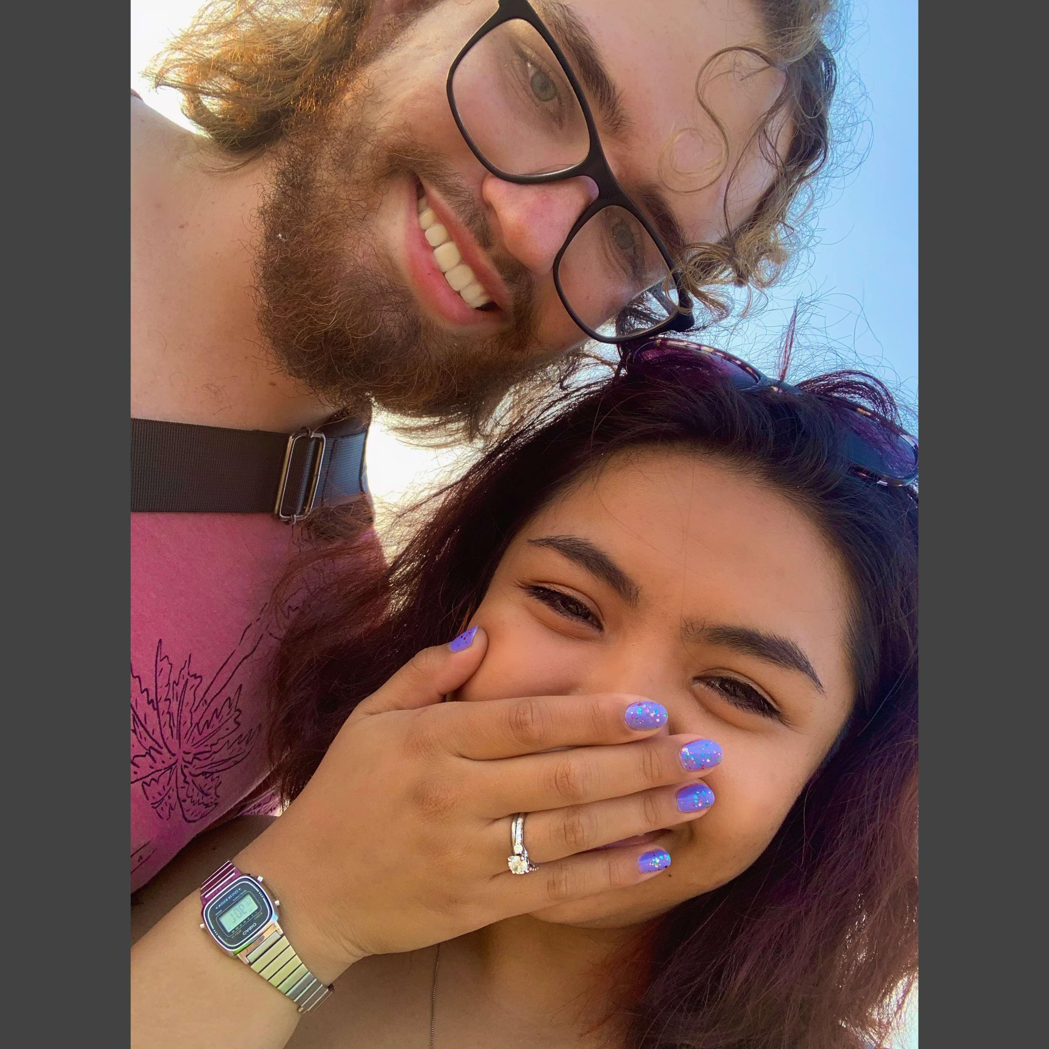 After Cody's surprise proposal at Huntington Beach. Excuse the messy hair, it was crazy windy.