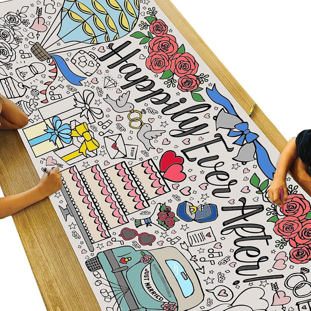 Tiny Expressions Wedding Coloring Tablecloth for Kids - Rolled, No Creases 30 x 72 Inch Jumbo Paper Wedding Activities for Kids Table Decoration