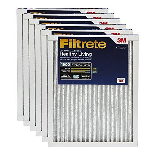 Filtrete Healthy Living Ultimate Allergen Reduction AC Furnace Air Filter, Uncompromised Airflow, Attracts Microscopic Particles like Bacteria & Viruses, MPR 1900, 20 x 20 x 1, 6-Pack