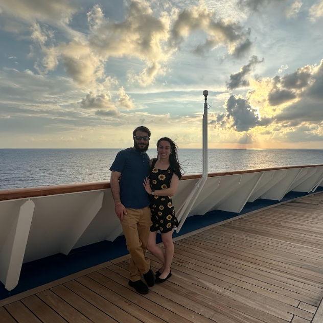 On the cruise celebrating our engagement and anniversary