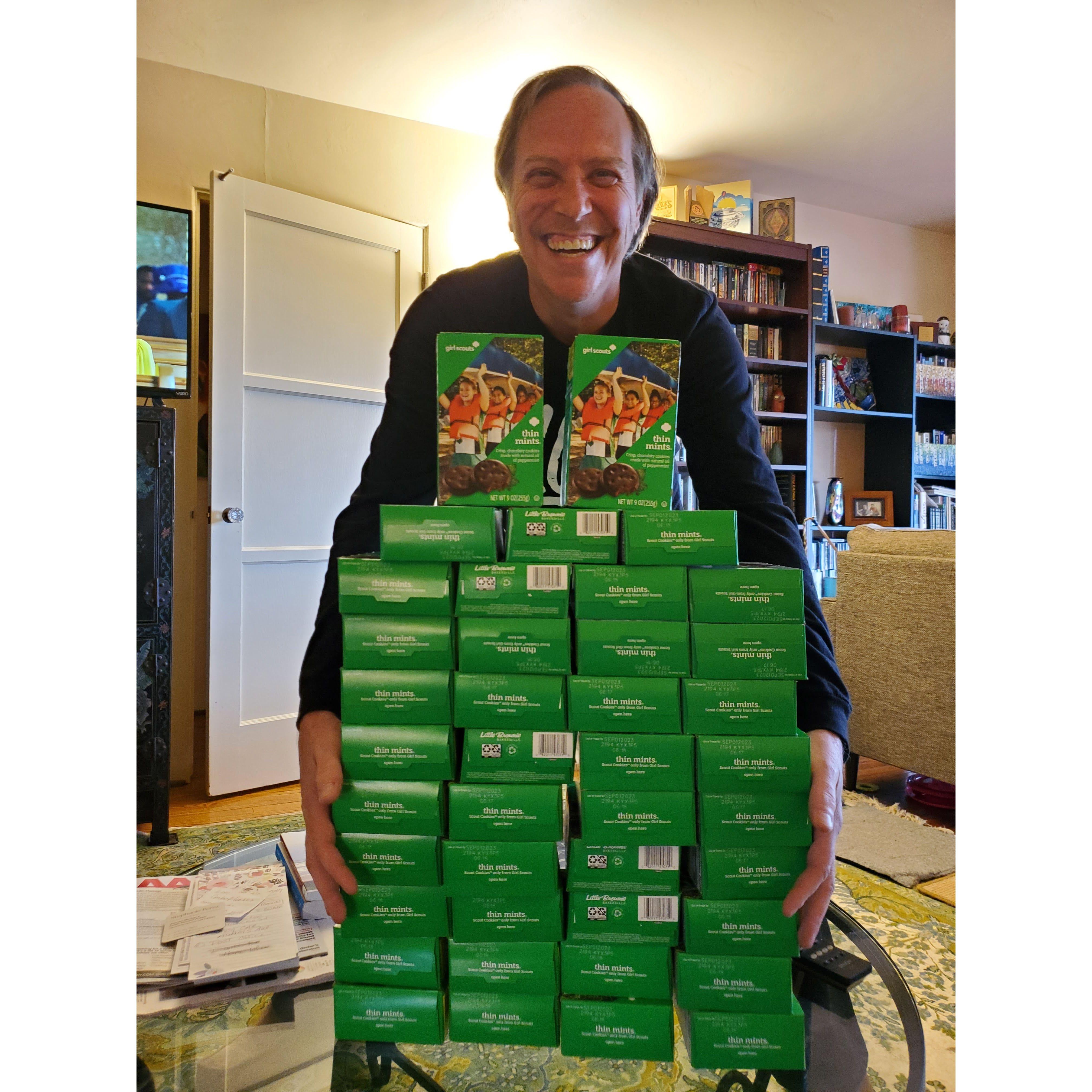 This is Gayle's annual Valentine's Day gift to Leith - Thin Mints