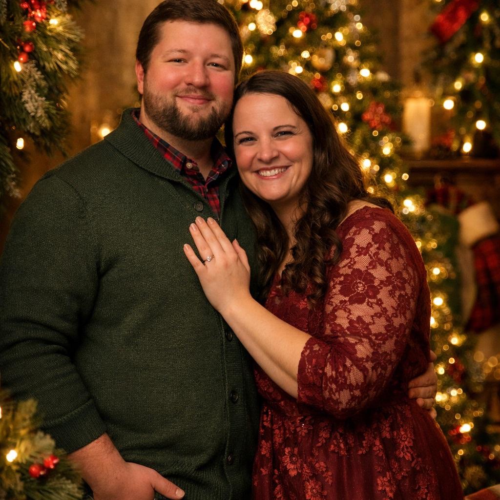 AI created this picture for us based on a picture from our engagement party... this was the inspiration for our engagement photos outfits! We went thrifting to try and find similar ones!
