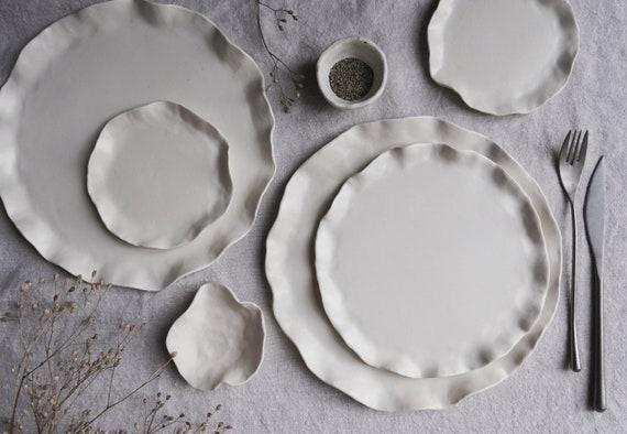Medium Porcelain Frill plates with hand pinched edge, Set of 4