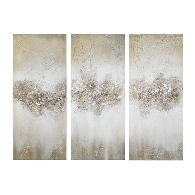 Madison Park Taupe Hand Brushed Embellishment Blue Luminous Wall Art-Canvas, 15" W x 35" H x 1. 5" D (3)