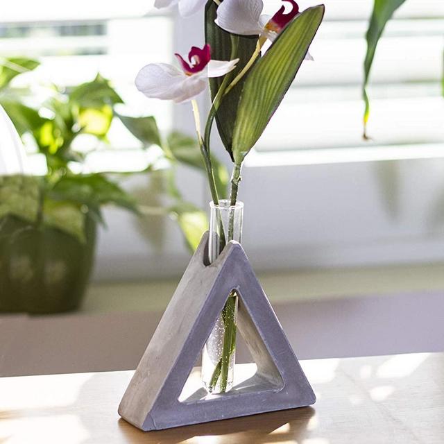Frank Lloyd Wright Design Inspired Polished Concrete Organic Element Basic Shape Glass Vase Tube Flower Bud Vase Home Decorative Accent Wedding Centerpiece Hotel Office Home Decor (Large Triangle)