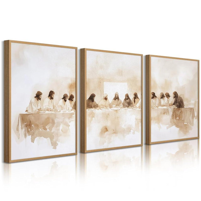 Baccone Jesus Wall Art Set of 3 Last Supper Wall Decor Christian Canvas Wall Art Religious Pictures Bible Renaissance Painting Leonardo Da Vinci Poster for Dining Room Living Room 16x24 Inch Unframed