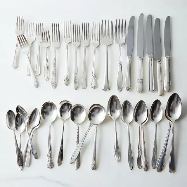 Vintage Silver-Plated Eclectic Flatware (5 place settings)