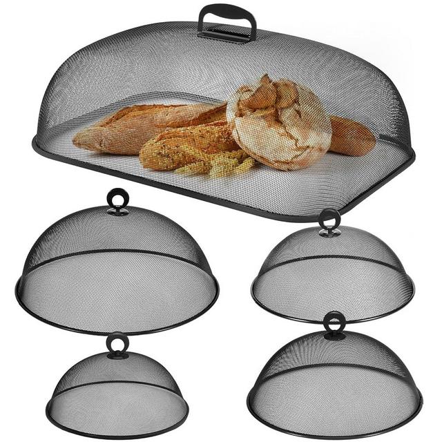 Baderke 5 Pcs Metal Mesh Food Cover for Outdoors Include 18.5 in Extra Large Mesh Screen Food Tent 4 Pcs 14'' 12'' 11'' 10'' Large Dome Plate Covers for Dinner Plates Reusable Picnic Food