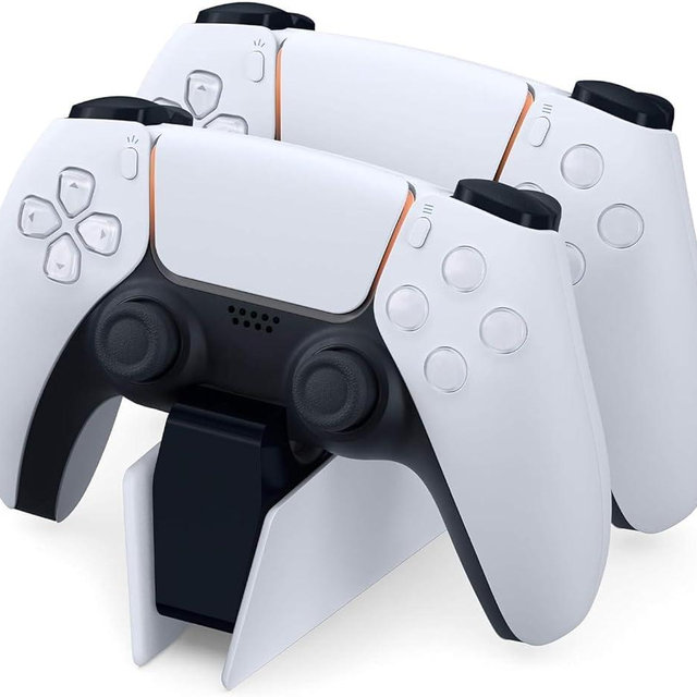 PS5 Controller Charger - Charge 2 Controllers to 90% in 50 Mins - No Annoying Lights - Click in Design Dual Fast Charging Stand Dock Station Holder Accessories for PlayStation DualSense Controller