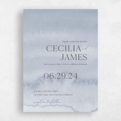 Dusty Blue Wedding Invitation - Loreto Portrait