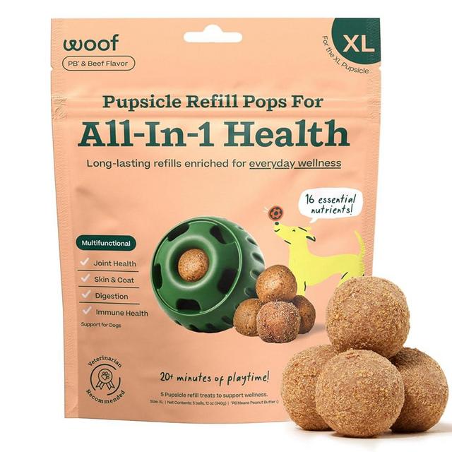WOOF Pupsicle Refill Pops for All-in-1 Health - Long-Lasting Multivitamin Refills for The Pupsicle Toy - with Vitamins A, B, D, Iron, Magnesium, and Fiber - XL Pops - 5 Count