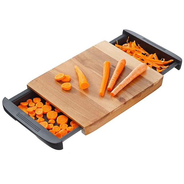 Glad Acacia Wood Cutting Board with Slide Out Trays | Catches Food and Waste | Solid Wooden Butcher Block with Removable Drawers | Kitchen Cooking Supplies