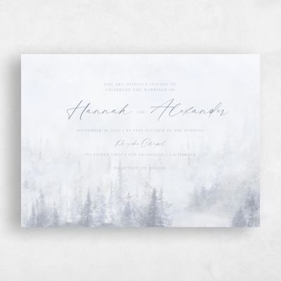 Cloud Gray, Grey Wedding Invitation - Forest Landscape