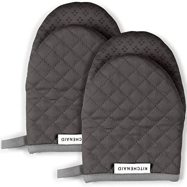 KitchenAid Asteroid Mini Cotton Oven Mitts with Silicone Grip, Set of 2, Charcoal Grey