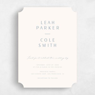 Blue Ticket Wedding Invitation - Elincourt Portrait