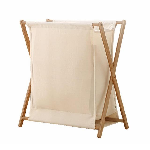 suiwoyou Bamboo Wood X-Frame Laundry Hamper with Lid Collapsible Dirty Clothes Laundry Basket Foldable Storage for Household