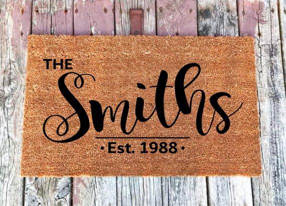 3 Sizes - Last Name and Year Personalized Customized - Coir Door Mat - Doormat - 16x24, 18x30, & 24x36 - Welcome Mat - Housewarming Gift