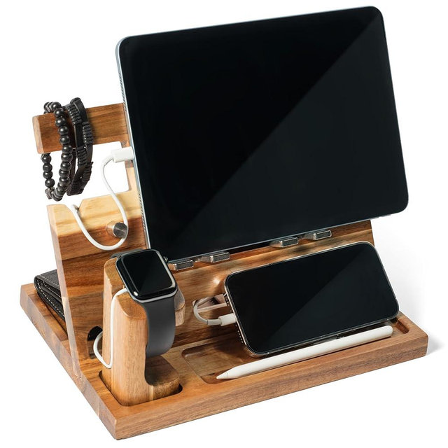 Orchers Wood Phone Docking Station for Men, Nightstand Organizer, Gifts for Dad from Daughter Son Wife, Christmas Anniversary Birthday Gift Ideas for Husband Him