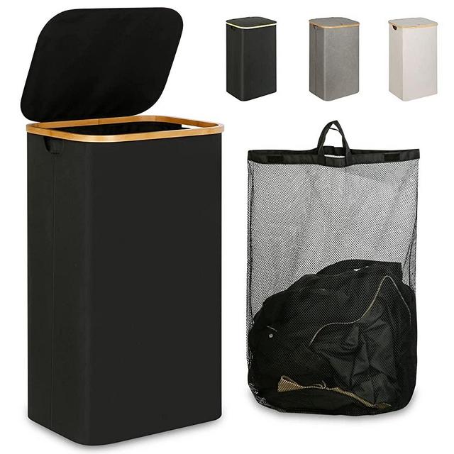 iEGrow Laundry Hamper with Lid, 110L Large Laundry Hamper with Handle and Lid, Collapsible Clothes Bsket Organizer with Removable Inner Bag for Clothing Toys Towels - Black