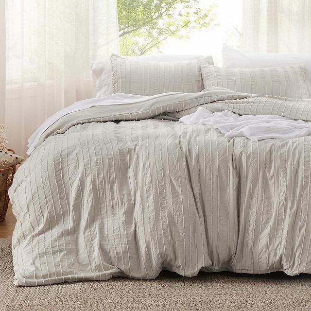Bedsure Striped Tufted Duvet Cover Queen -Shabby Chic Duvet Cover Set, 3-Piece Queen Size Boho Bedding Set for All Seasons, Including 1 Duvet Cover (90"x90") with 2 Pillowcases (20"x26")