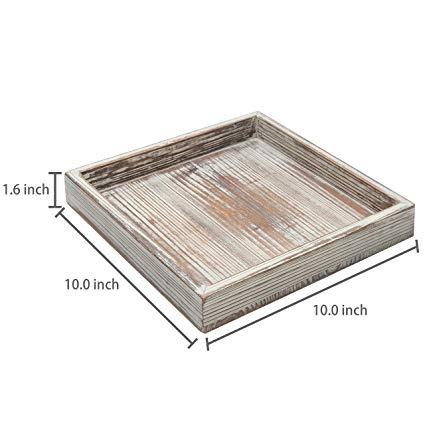 MyGift 10 inch Torched Wood Decorative Tray, Ottoman Coffee Table Accent