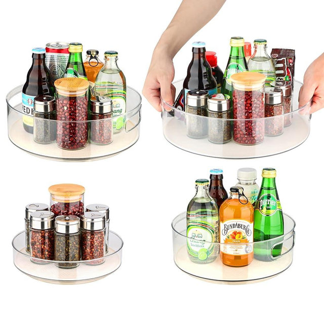 4 Pack Lazy Susan Organizer for Cabinet：Lazy Susan Turntable (8/10/11/12 Inch) with Non-Slip Mat and Handles,Turntable Rack for Kitchen,Pantry,Refrigerator,Bathroom and Vanity Countertop