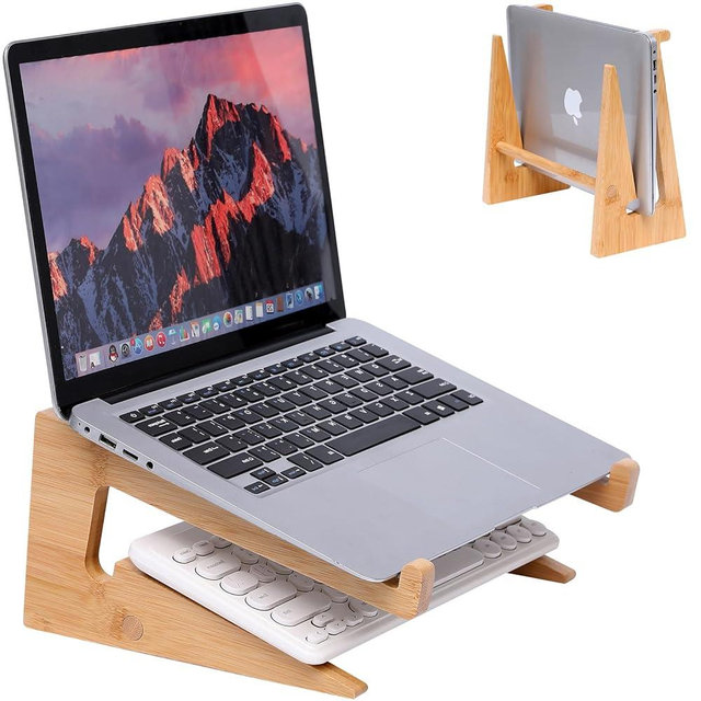 YOCAHAOY Wooden Laptop Stand Vertical Laptop for 13-18.6in Bamboo Stand for Desk,Laptop Stand Compatible with MacBook Air Pro/Dell XPS/Surface pro/HP/Pixelbook/Lenovo,More Laptops