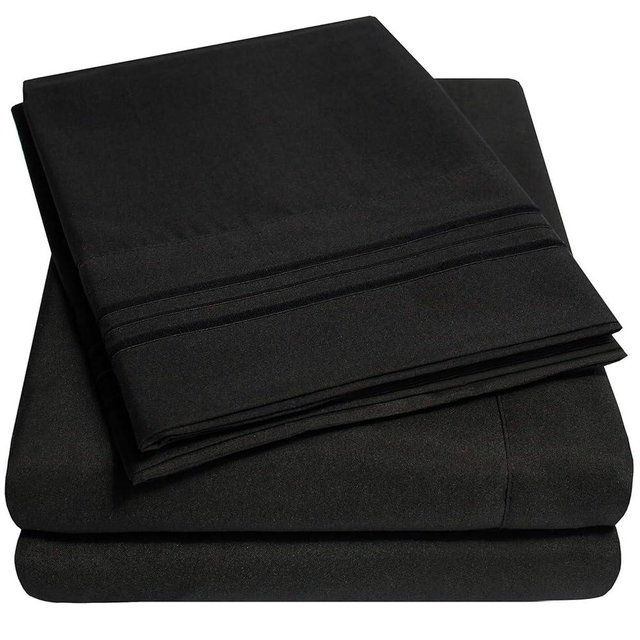 1500 Supreme Collection Extra Deep Pocket Sheets Set - Luxury Soft Bed Sheets, Wrinkle Free, Bedding, Over 40 Colors, 21 inch Extra Deep Pocket, Queen, Black