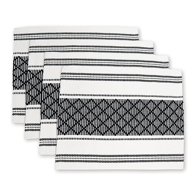 LEVIMETREE Boho Placemats Set of 4, Heat-Resistant Woven Placemat, Modern Farmhouse Style Placemats for Dining Tabletop Mat, Non-Slip, Washable Kitchen, Bohemian Wedding Décor – Cream Black 14”x18”