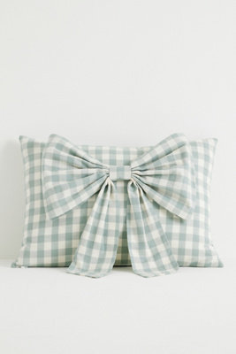 Ana Cotton Gingham Printed Bow Pillow