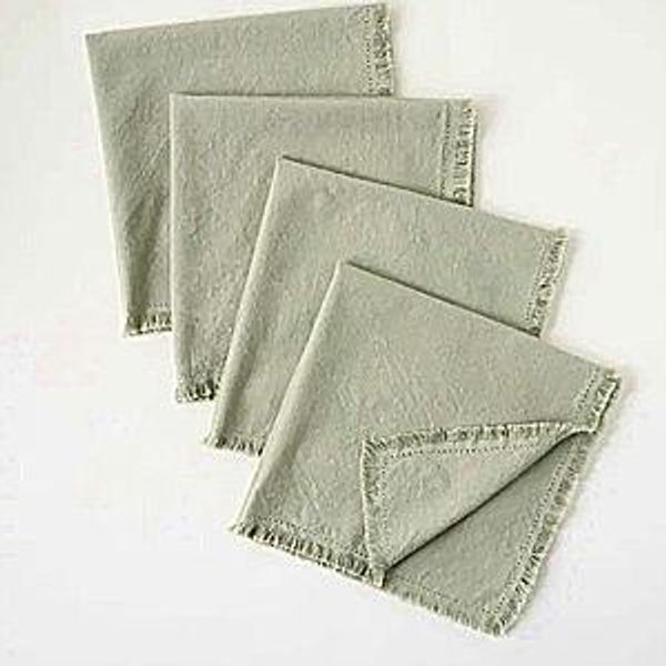 Dusty Sage Fringe Hem Napkin Set of Four