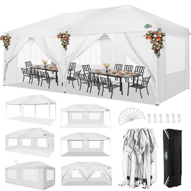COBIZI Canopy 10x20 Pop Up Canopy with 6 Sidewalls,Waterproof Canopy Outdoor Event Shelter UPF 50+ Gazebo Portable Tents for Parties Beach Camping Wedding Commercial Instant Ez up Canopy 10x20,White