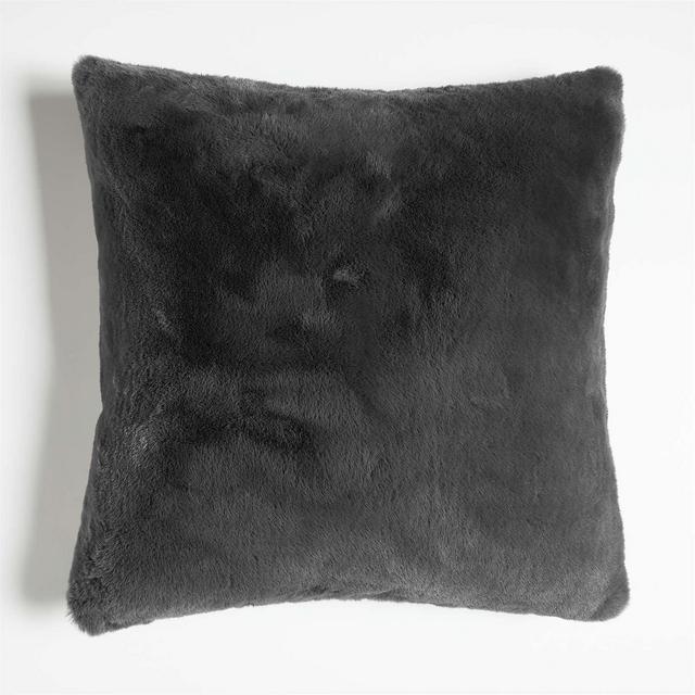 Storm Grey Faux Fur 23"x23" Throw Pillow with Down-Alternative Insert