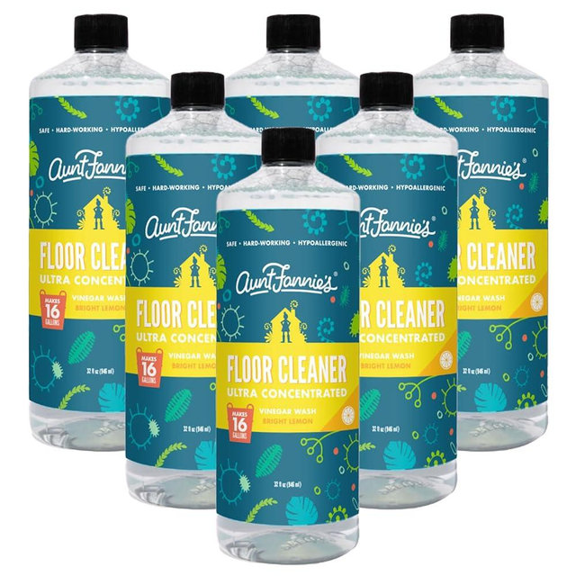 Aunt Fannie's Ultra Concentrated Floor Cleaner Vinegar Wash, Multi-Surface Floor Cleaner For Mopping, Makes 16 Gallons, Bright Lemon Scent, 32 oz. (Pack of 6)
