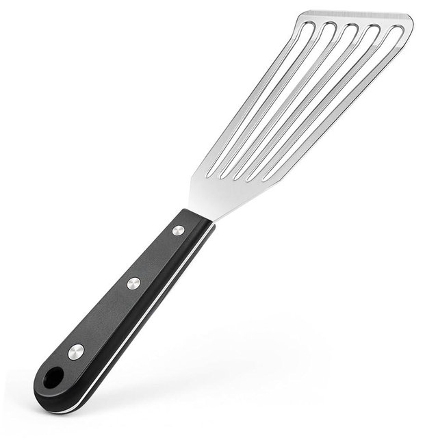 Newness Metal Fish Turner Spatula Stainless Steel for Kitchen Use, Small Griddle Egg Spatula, Flexible, Polished Metal, Corrosion Resistant, Kitchen Slotted Turner with Thin Edge Ideal for Turning,11"