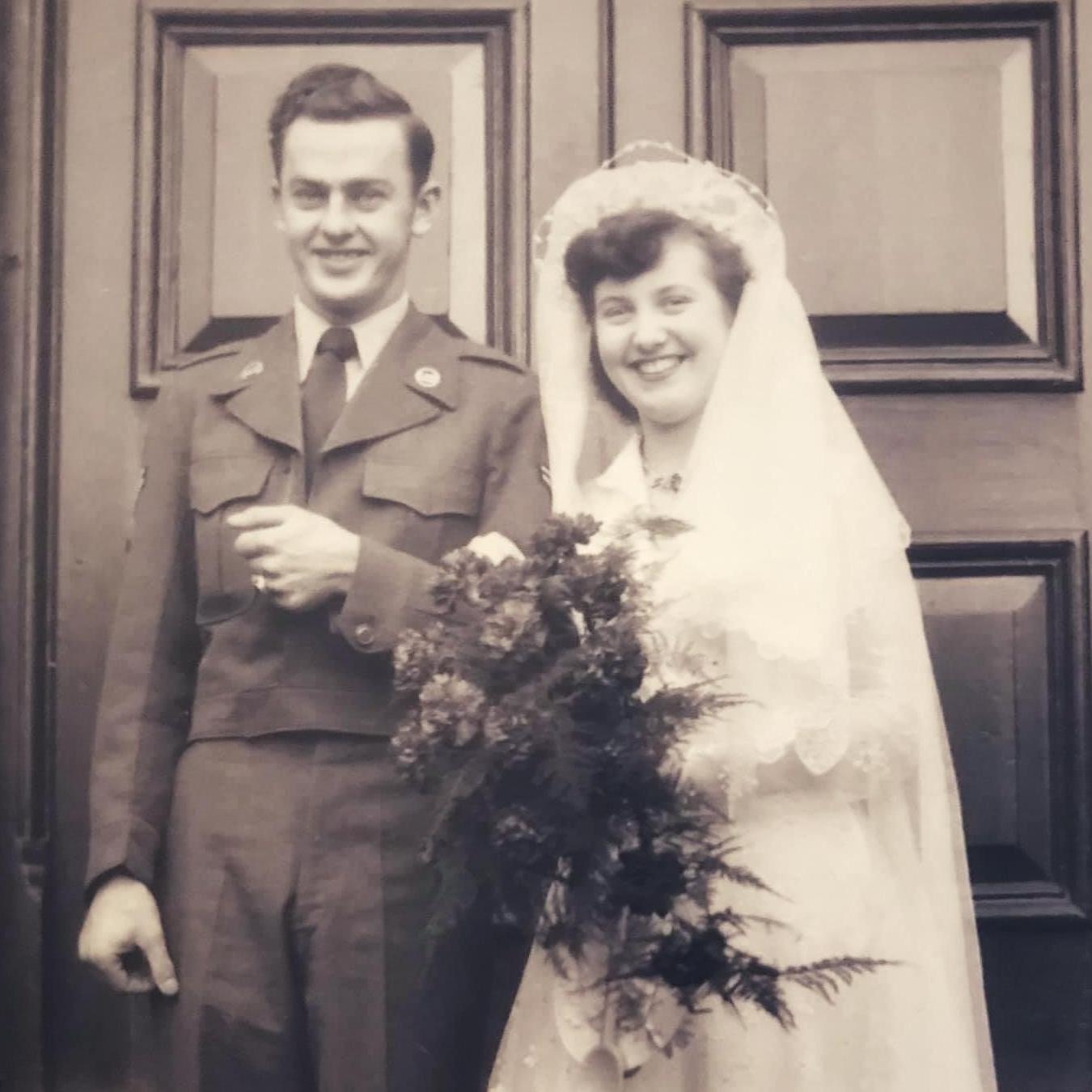 Alicia's grandparents right after "I do" in Grandma's home town Rushden, England.
