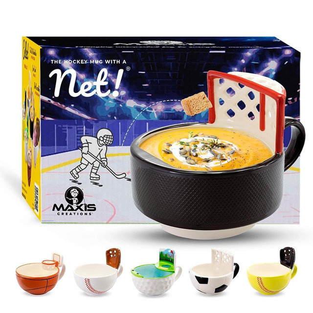 MAX'IS Creations The Hockey Mug with a Net - Sports Hockey Gifts for Boys 8-12 Men Girls Mom Game Gift, Novelty Funny Coffee Mugs, 14oz